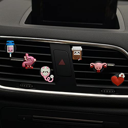 Image of 6 Pcs Medical Air Vent Clips - Cute Cartoon PVC Nurse Stethoscope Car Air Fresheners Vent Clips Funny Air Conditioning Outlet Clip Car Decoration Interior Decor Accessories for Women Men