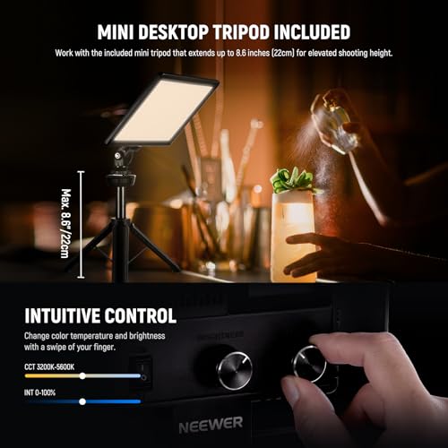 Image of NEEWER 9 inch LED Camera Video Light Panel, 4000mAh USB C Dimmable DSLR Soft Key Lighting 3200K-5600K CRI95+ for Studio Photography Recording Streaming, Mini Desk Tripod Stand, Cleaning Cloth, NL-116AI