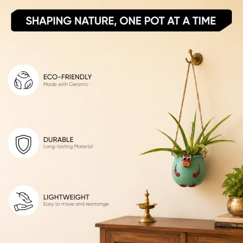 Image of AAKRITI ART CREATIONS Terracotta Hanging Planter | Blue Bull Design, Modern Art, Matte Finish | Decorative Hanging Pot for Indoor & Outdoor Home Decor