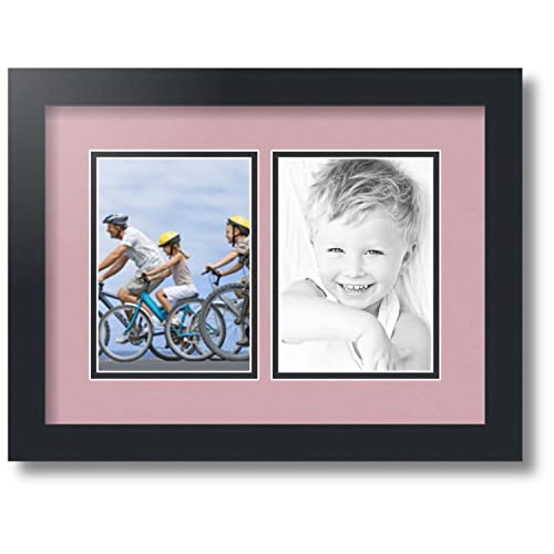 ArtToFrames Collage Photo Frame Double Mat with 2-5x7 inch Openings with Black Frame and Seashell Top Mat
