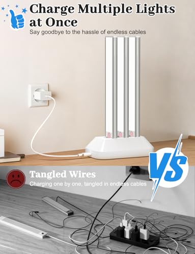 Image of 14in Under Cabinet Lighting with Charging Station, 3200mAh Rechargeable Motion Sensor Light Indoor, Magnetic Under Cabinet Lights for Kitchen, 3 Color Tempers Dimmable Closet Lights Wireless, 6-Pack