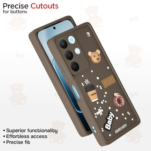 Image of Outlouders Back Cover for Realme Narzo 90X 5G / Realme C85 5G / Realme 15X 5G | 3D Cartoon Bear Cute Fun Silicone Full Body Protection Bumper Case (Brown)