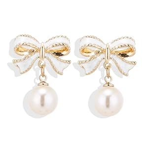 Bow Earrings for Women Trendy Gold Pearl Drop Dangle Earrings Bowknot Stud Wedding Party Daily Jewelry Accessory Gifts for Her