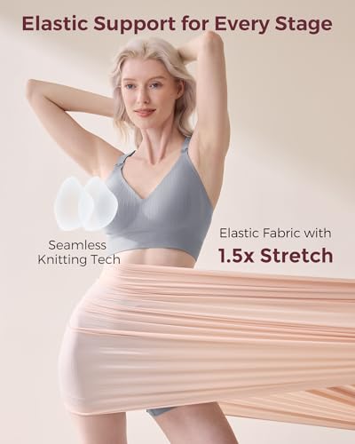 Image of Momcozy Nursing Bras for Breastfeeding, Ribbed Maternity Bra with Racerback, Soft Stretchy Nursing Sports Bra for Yoga