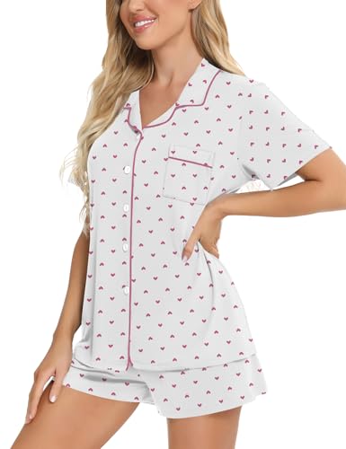 Image of SWOMOG Womens Button Down Pajamas Set Short Sleeve Sleepwear Bride Soft Pj Lounge Sets XS-3XL