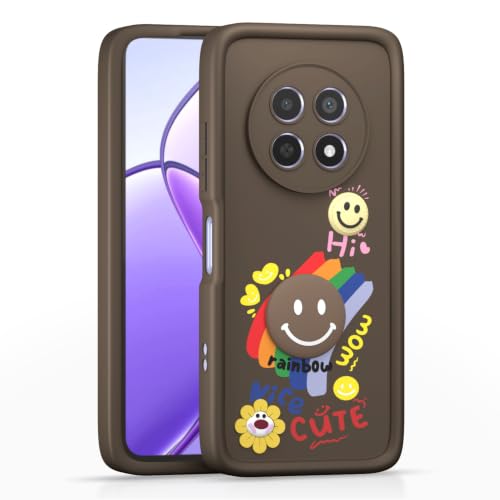 Image of Pikkme Back Cover for Realme Narzo 70x 5G / N65 / Realme 13 /12 / 12X 5G / C65 | Soft Silicone| Cute Rainbow Smile & 3D Cartoon Flower Design | Shockproof Raised Camera Protection Bumper Case (Brown)