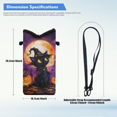Image of Small Crossbody Bag for Women Men Waterproof Neoprene Phone Pouch with Shoulder Strap Mini Travel Bag for Cellphone Keys Lipstick, Wizard Cat Moon Pumpkin Violet