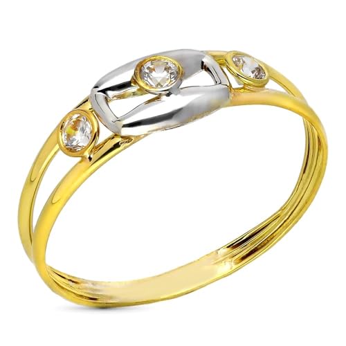 Bague Or bicolore 9 carats éclatante avec ses trois zirconias cubiques chics