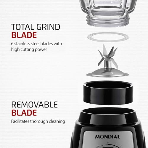 MONDIAL Liquidificador Turbo Glass Jarra de Vidro, Preto/Inox, 1400W, 220V - L-1400 GI glide