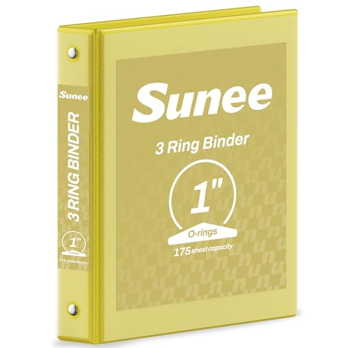 SUNEE 3 Ring Binder 1 Inch 1 Pack Clear View Binder Three Ring PVC-Free (Fit 8.5x11 Inches) for School or Office Supplies Yellow