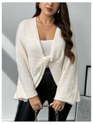 Verdusa Women's Plus Size Twist Knot Oversized Sweaters V Neck Long Sleeve Pullover Tops3