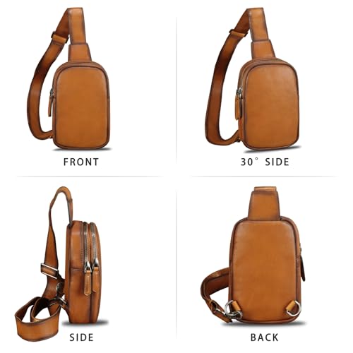 Image of Genuine Leather Sling Bag for Women Small Crossbody Purse Handmade Daypack Retro Shoulder Backpack Vintage Chest Pack (Brown)