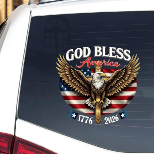 Image of 2pcs God Bless America Patriotic Bald Eagle Car Decal Sticker 1776-2026 | 250th Anniversary USA Vinyl for Car Truck Window Laptop 250 Years American Independence Bumper Stickers 10 in