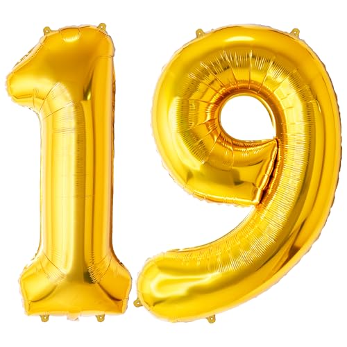 FUNFEST Ballons 19 ou 91 Ans Or Géant 100cm – Décoration Anniversaire Doré – Chiffres 1 et 9 Inclus – Hélium Compatible