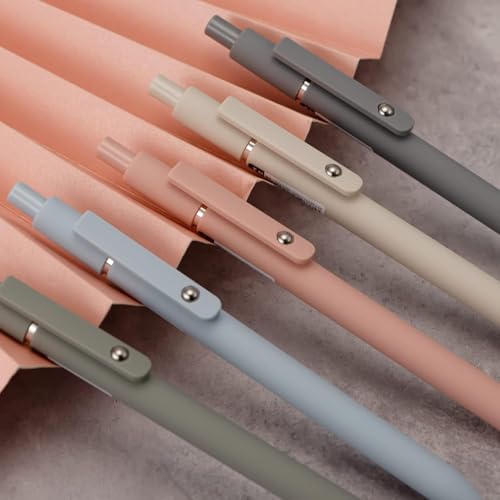 Image of 5PCS Retractable Gel Pens Set, Quick Dry Black Ink 0.5mm Fine Point Pens, Smooth Writing Rollerball Gel Ink Pens with Soft Touch Grip for School, Office & Home Use (Morandi Color)