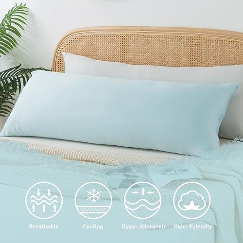 WhatsBedding Memory Foam Body Pillow with Zippered Cooling Cover, Full Body Pillow for Adults, Long Pillow for Sleeping, Fluffy Supportive, Ice Blue