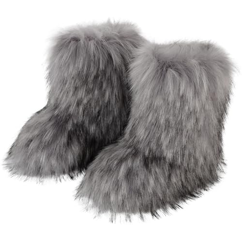 Image of Valpeak Snow Boots for Women 2024 Furry Boots Winter Knee High Flat Heel Fluffy Faux Fur Boots
