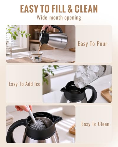 Image of GiNT Insulated Coffee Carafe 34 Oz, Small Stainless Steel Flask for Hot Coffee with Fully Washable Detachable Lid, Portable Thermal Pitcher One-Hand Push Button Tea Dispenser for Travel Camping Office