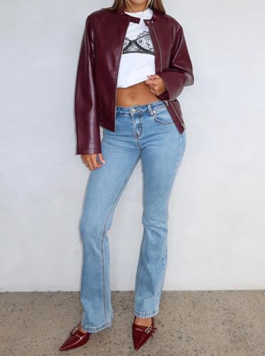 Image of Women's Stretch Low Rise Double Button Elastic Skinny Vintage Flare Jeans