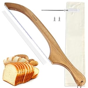Fidqiog Slicer for Homemade Bread, Premium Wooden Bread Knife, 15.7″ Sourdough Slicer, Sourdough Cutter for Bagels Baguettes, Organizer Bag & Screwdrive
