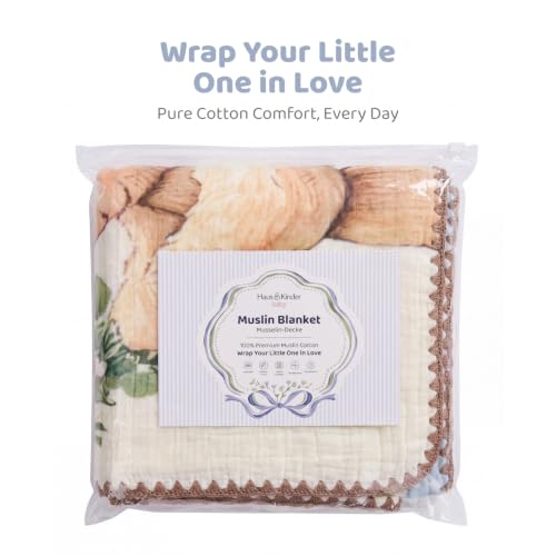 Image of haus & kinder Muslin Blanket for New Born Baby, Soft Breathable Baby Blankets Newborn, Baby Blanket for 0-2 Years, Baby Blanket for Crib Nursery & Stroller, New Born Baby Essentials | Berry Lush