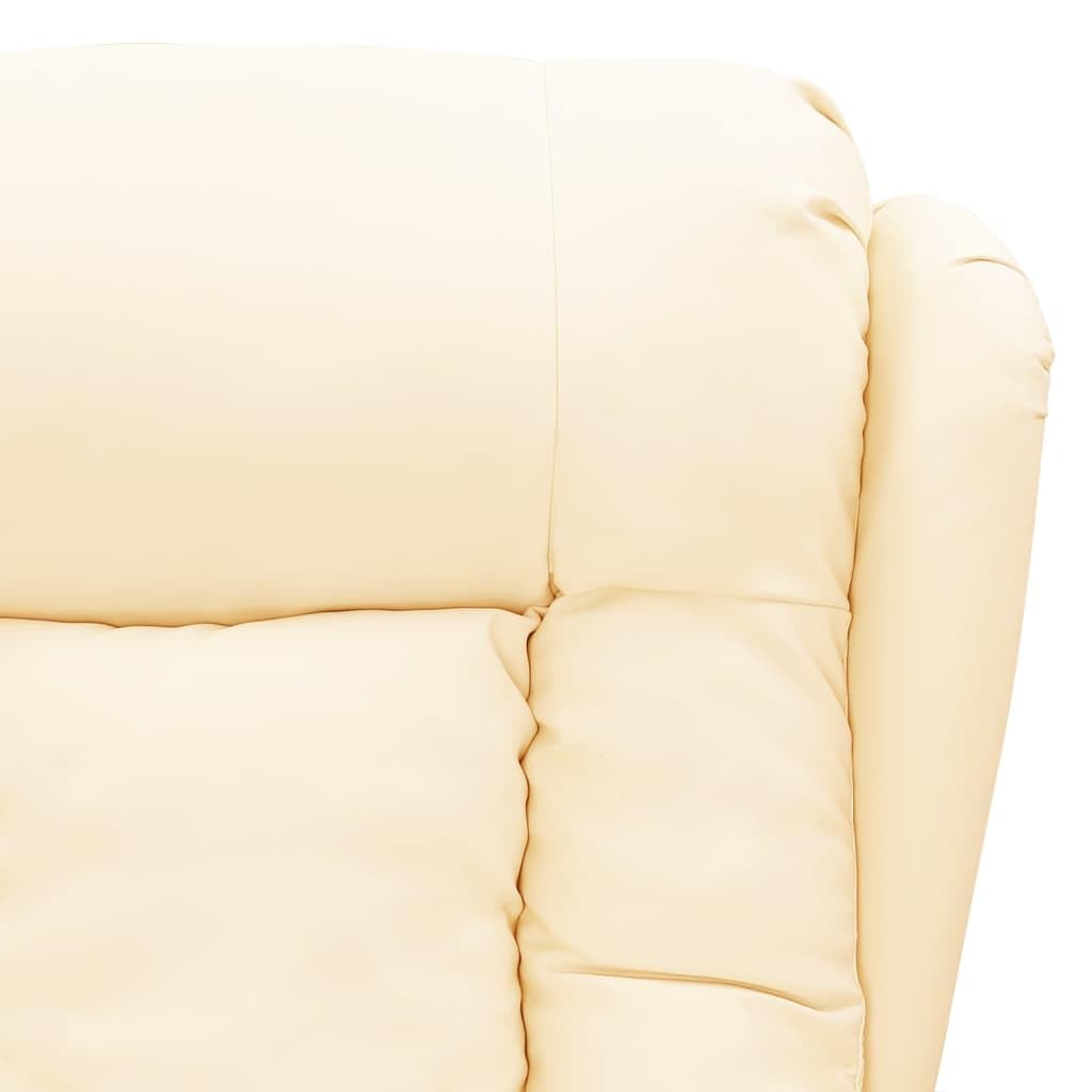 Fotel relaksacyjny w kolorze kremowym, sztuczna skóra z ręczną funkcją leżenia, ergonomiczny fotel wypoczynkowy z podłokietnikami i podnóżkiem, drewniana rama metalowa, idealny do czytania