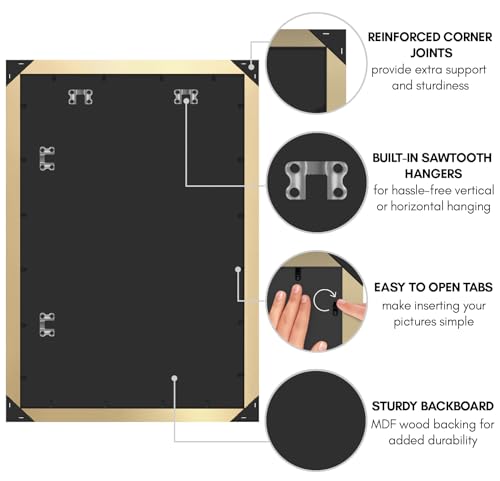 Americanflat 24x36 Poster Frame with Polished Plexiglass - Gold Picture Frame - Wide Photo Frames Made of Engineered Wood for Vertical or Horizontal Wall Display - Epic Collection - Gold
