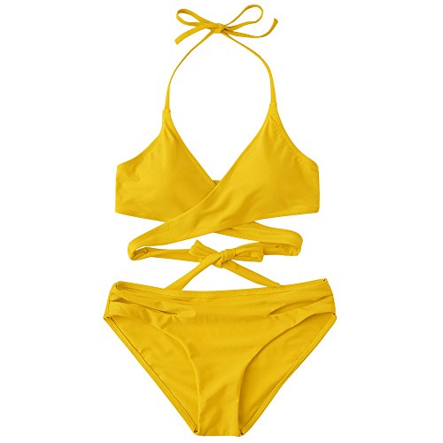 Zaful women's sexy halter wrap bikini cross-cover padded swimsuit…
