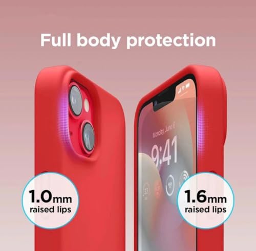 Image of Premium Liquid Silicone Case for iPhone 13 - Slim Full Body Protective Back Cover with Soft Microfiber Lining, Anti-Slip Grip Scratch Resistant Phone Case (Red)