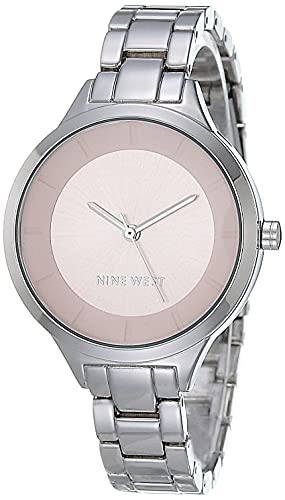 Image of Nine West Dress Watch, Analog Display, Silver-Tone Metal Band, Manufacturer Movement, Second Hand Feature, Silver /Light Pink