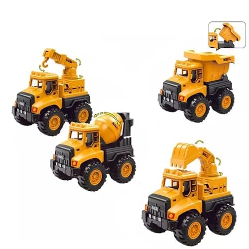 Image of Combo Pack Mixer, Crane, Excavator and Dumper Friction-Powered Unbreakable Pull-Along Back Construction Vehicle Trucks Toy Ideal for Playing Kid's and Children's (4 Engineer Set)