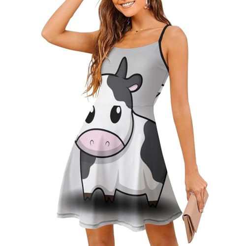 Robe d'été imprimé vache amusant et original - Jupe courte à bretelles spaghetti sans manches