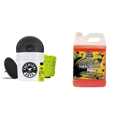 Image of Chemical Guys CWS 104BK Car Wash Detailing Bucket, Mitt & Accessories Bundle (6 Items) Featuring Concentrated Bug and Tar Remover Car Wash Soap, 128 oz (1 Gal) - for Cars, Trucks, SUVs, RVs & More
