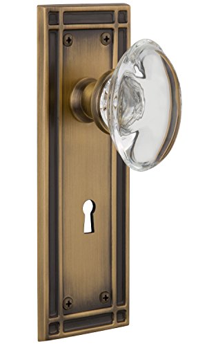 One-Day Sale: Up to 80% Off Nostalgic Warehouse Mission Plate with Keyhole Oval Clear Crystal Glass Knob, Mortise - 2.25", Antique Brass