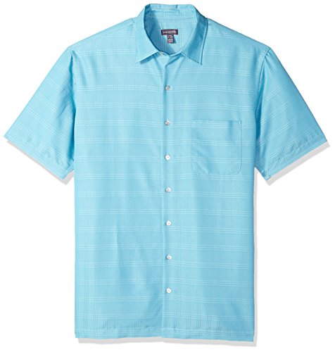 Van Heusen Men's Size Big and Tall Air Short Sleeve Button Down Poly Rayon Stripe Shirt, Aqua Delphinium, 3X-Large