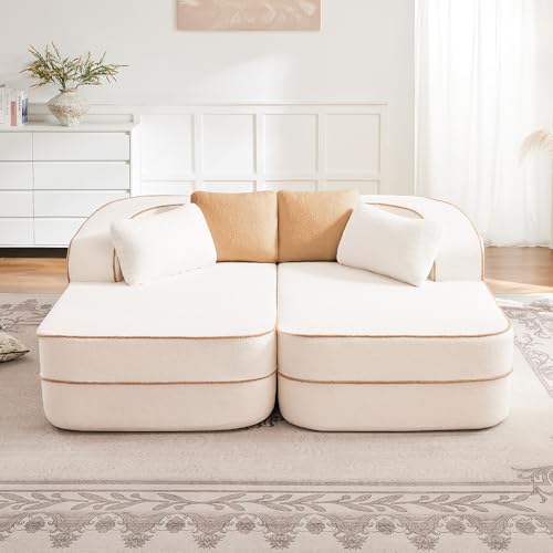 GOHFOY 77" Double Chaise Lounge Chair Indoor, Oversized Sectional Teddy