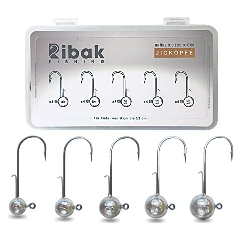 Ribak Jigköpfe | Premium Jighaken Set (5g,7g,10g,12g,15g) | Größe 3/0 | 20 Stück | Premium Jigköpfe Jig Head Jigkopf Jighaken (3/0) Cover