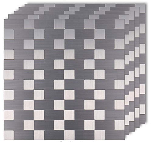 Xuaniny 5-Piece Peel And Stick Metal Backsplash Tiles, Self Adhesive Aluminum Mosaic 3D Wall Sticker For Kitchen (12"X12") #TOP1