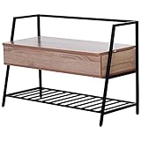 HOMCOM Banco Zapatero para Recibidor con Estante Inferior y Compartimentos para Almacenaje 90x39x61.7 cm Estilo Industrial Color Negro y Roble