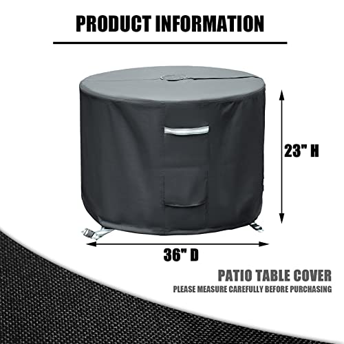 Tohonfoo Round Patio Table Cover With Umbrella Hole - 36" Dia X 23" H (Cover Size，Not Table Size) Heavy Duty Waterproof 600D Oxford Fabric Outdoor Lawn Patio Furniture Covers #TOP6