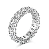 Venkssie S925 Full Pigeon Egg Shaped AAAAA Cubic Zirconia Promise Ring for Her,Oval Goose Egg Shaped Single Row Diamond Ring for Women,Plated with 18k White Gold,Wedding Ring,Engagement Ring,Stackable Size 9