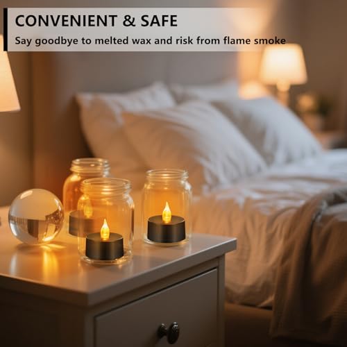 Image of Tea Lights Battery Operated Candles LED Tea Lights Flameless Candles 200+ Hours Flickering Fake Tealights for Halloween, Christmas Aniversary Home Table Decor(Black, 100 Pack)