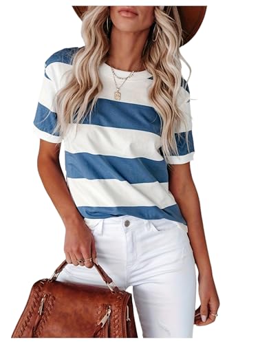SOLY HUX Women's Color Block Striped T-Shirt Summer Casual Crew Neck Short Sleeve Tee Tops