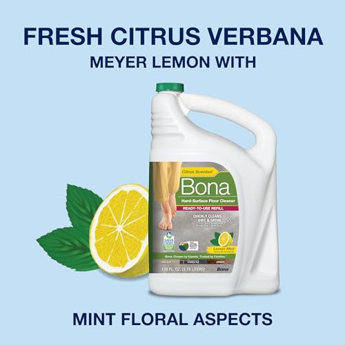 Image of Bona Multi-Surface Floor Cleaner Refill - 128 fl oz - Lemon Mint - Residue-Free Floor Cleaning Solution refill for Spray Mop and Spray Bottles - For Use on Stone, Tile, Laminate, and Vinyl Floors