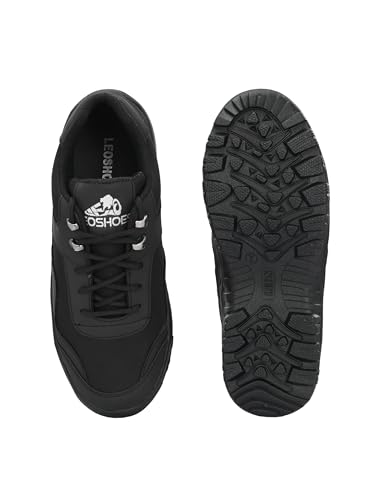 Image of Leo Men's Black Light Weight Casual Waterproof Shoes for Trekking, Hiking & Other Outdoor Activities