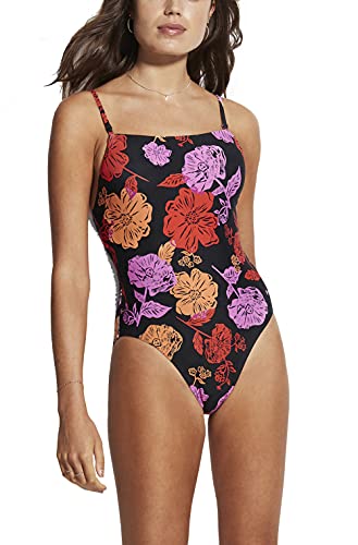 Seafolly Women's Standard Square Neck High Legline One Piece Swimsuit, Oasis Floral Black, 10