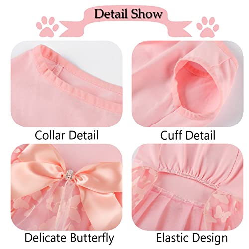 Dog Soft Cotton Dress Tutu Outfit Skirt With Cubic Butterfly Princess Dress For Small Medium Dogs Christmas Holiday Picnic Birthday Party (Pink, S) #TOP2