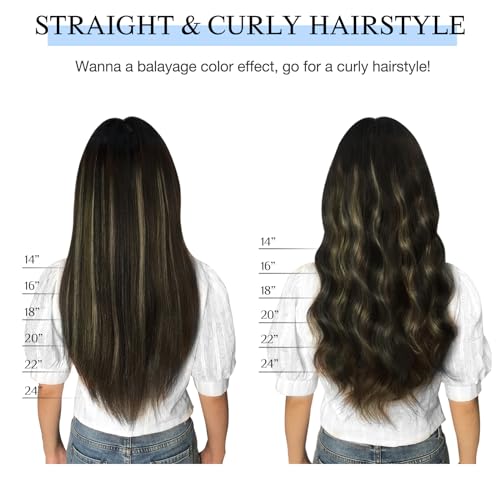 Image of DOORES Remy Human Hair Extensions Clip in, Medium Brown Highlighted Dirty Blonde 16 Inch 7pcs 120g, Clip in Hair Extensions Real Natural Hair Extensions Straight Thick