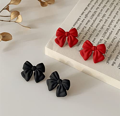 Artist Bow Tie Ribbon Stud Earrings for Women Red Black Daily Bow Earring Jewelry4