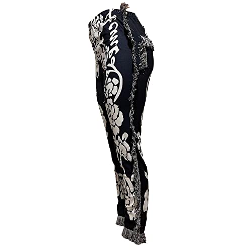 NIFTRIRY Women Hippie Tassel Graphic Printed Pattern Elastic Pants Ninth Straight Pants Party Music Festival Wear A4 Black XX-Large2